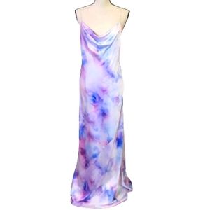 AIDAN BY AIDAN MATTOX Purple Multi Watercolor Cowl Neck Bias Gown,Size 12,NWT
